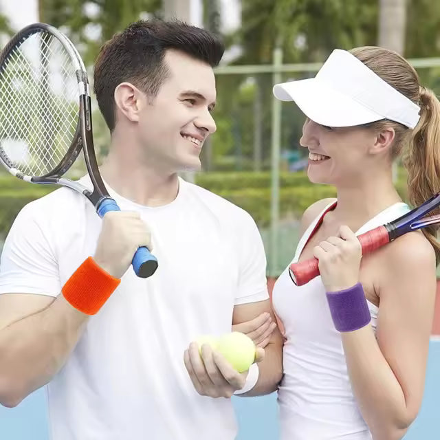 Nouveau chaud 1 paires 2 pièces ensemble respirant coton poignet bandeaux sueur absorbant bracelets pour Tennis Football basket-ball course salle de sport