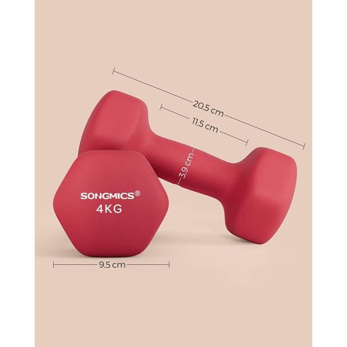 Haltères Hexagonaux - Bly GMICS - 2x4 kg - Rouge - Pour straight dehors et Domicys - Sportivee
