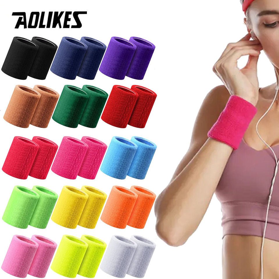 Nouveau chaud 1 paires 2 pièces ensemble respirant coton poignet bandeaux sueur absorbant bracelets pour Tennis Football basket - ball course salle de sport - Sportivee